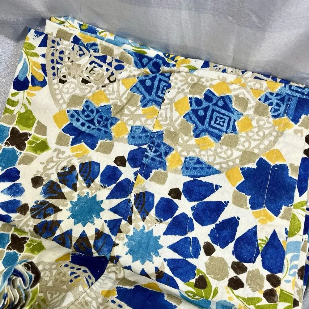 POTTERY BARN XL Rectangle Linen Floral Tropical Tablecloth 70